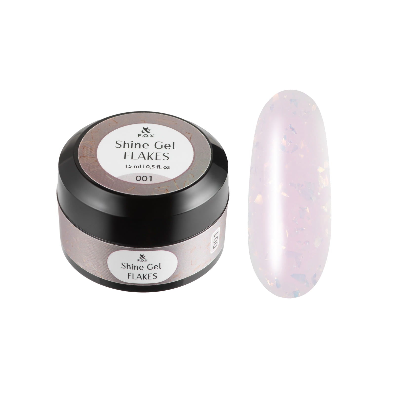 F.O.X Shine Gel Flakes 001 Żel do paznokci różowy z drobinkami 15ml
