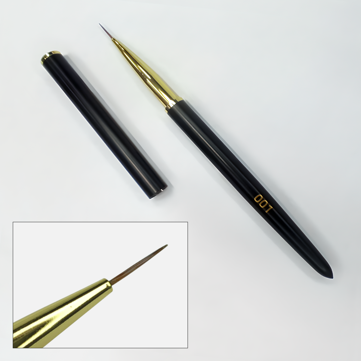 Pędzel do zdobień paznokci FOX 001 Liner 7mm czarno-złoty etui CE