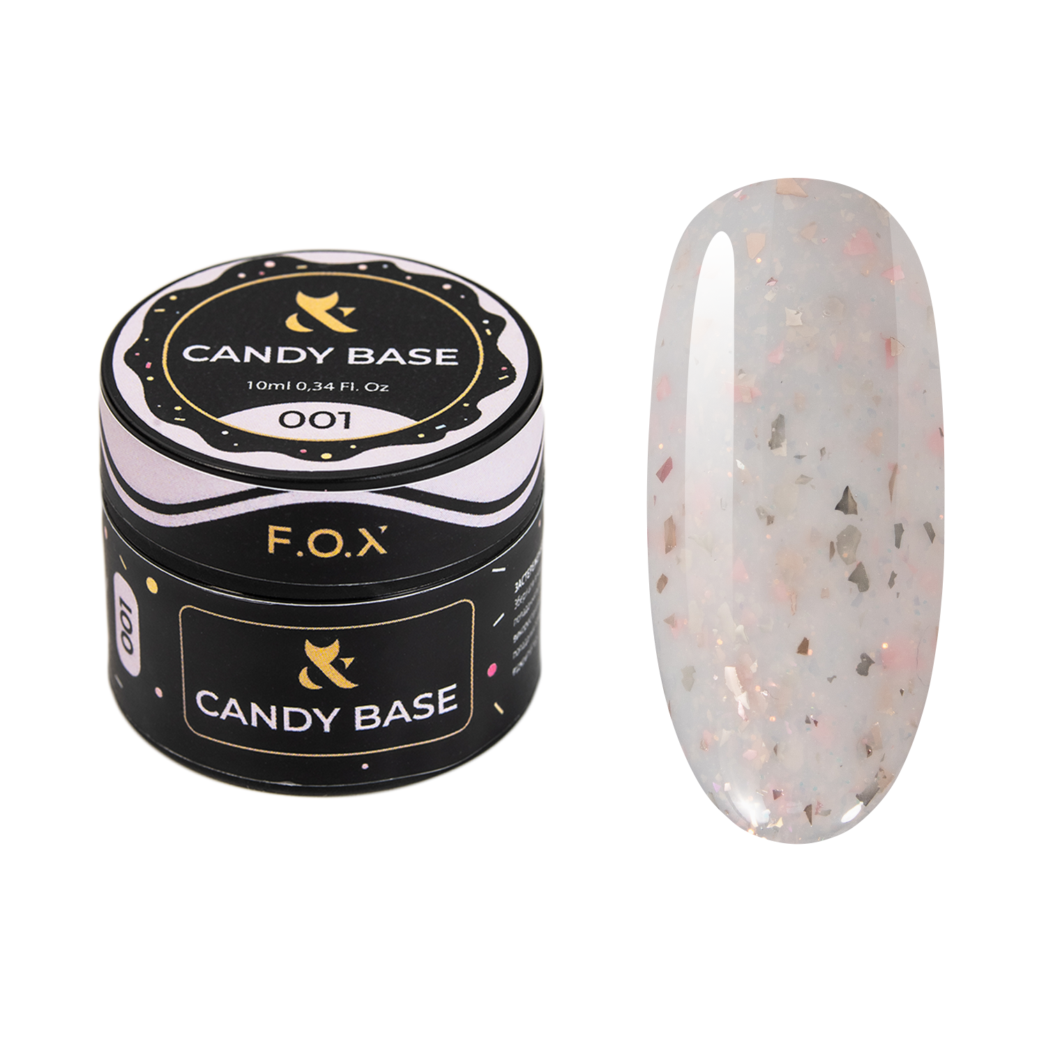 F.O.X Candy Base 001 10ml - Baza żelowa hybrydowa z brokatem do paznokci