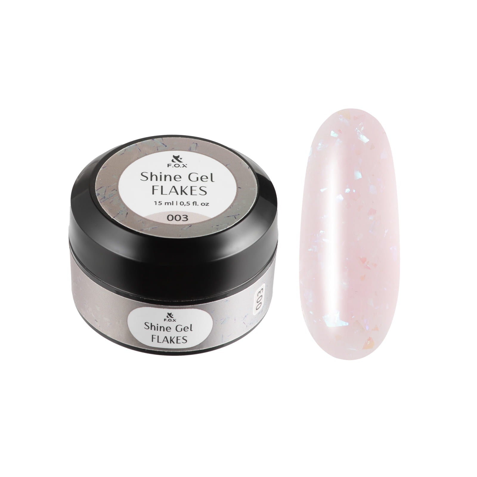 F.O.X Shine Gel Flakes 003 Żel do paznokci różowy 15ml, połysk, wzmacniający