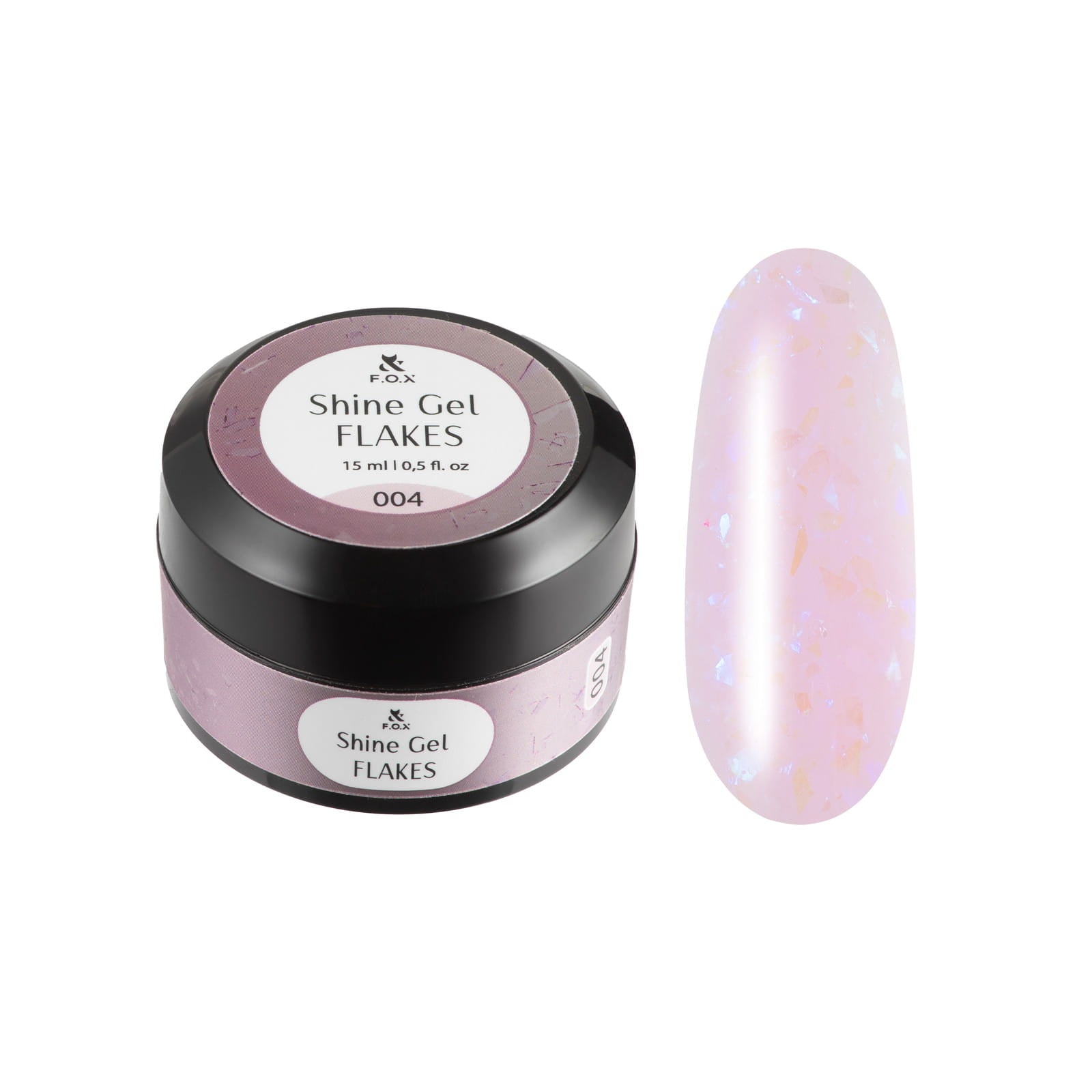 F.O.X Shine Gel Flakes 004 żel do paznokci różowy z drobinkami 15 ml