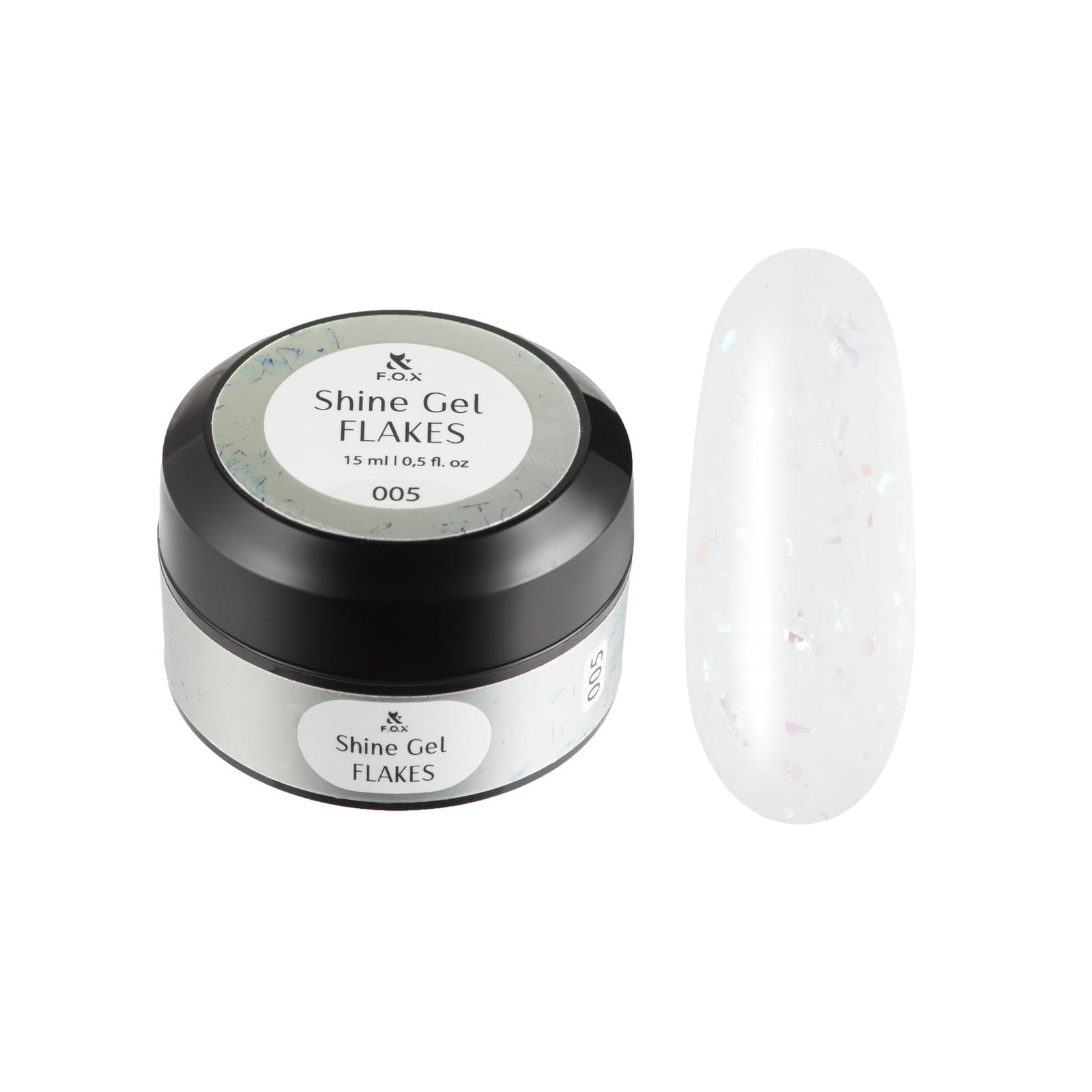 F.O.X Shine Gel Flakes 005 żel budujący biały z drobinkami 15 ml UV/LED