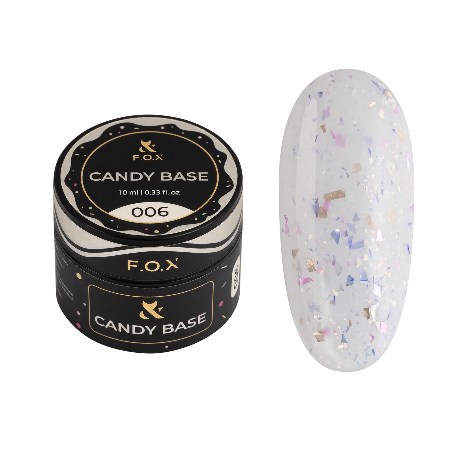 F.O.X Candy Base 006 Baza żelowa biała z brokatem 10ml do paznokci hybrydowych