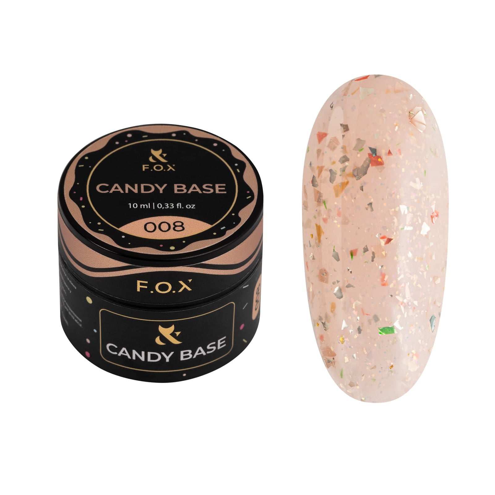 F.O.X Candy Base 008 baza żelowa hybrydowa brązowo-beżowa z drobinkami 10 ml