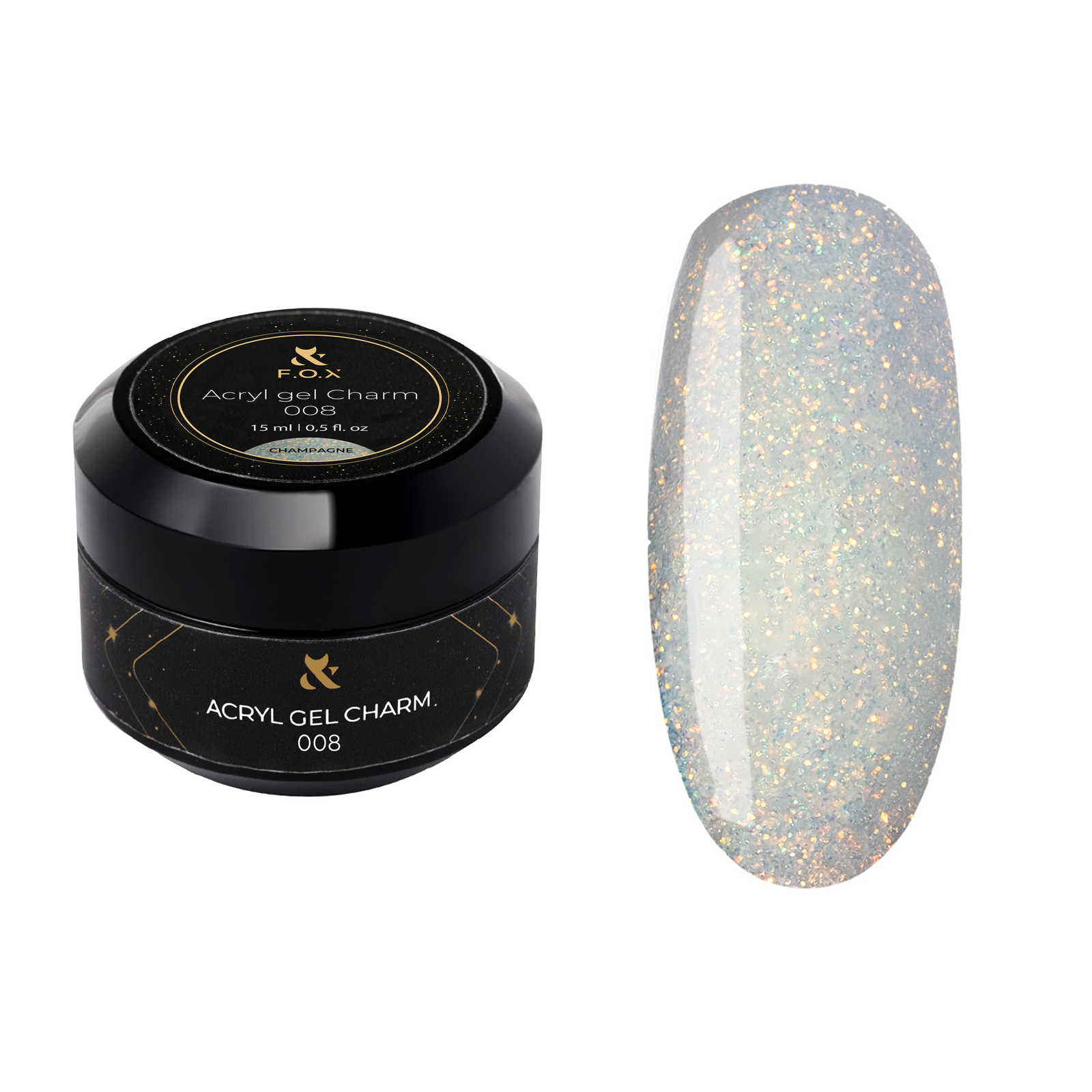 F.O.X Acryl Gel Champagne 15 ml - żel akrylowy brokatowy do przedłużania paznokci